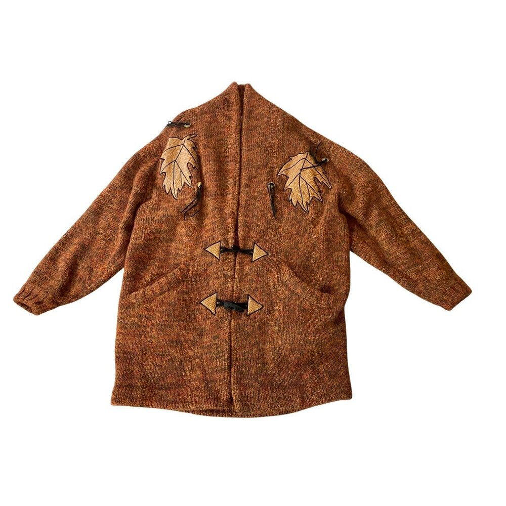 Vintage Tony Lambert Leaf Embellished Wool Blend Toggle Cardigan Sweater Small
